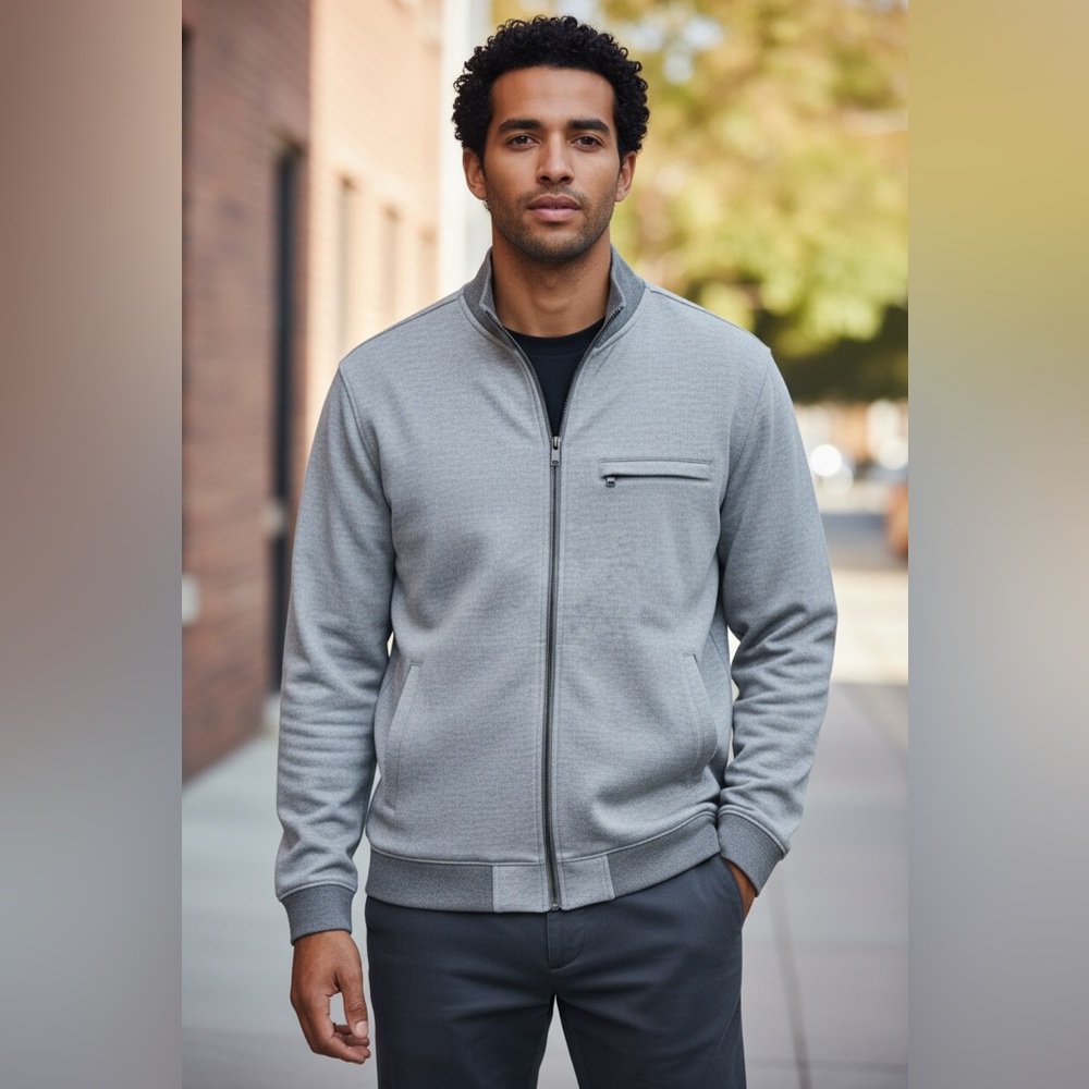 Hart Schaffner Marx Gray Full Zip Cotton Sweater Jacket Mens Large